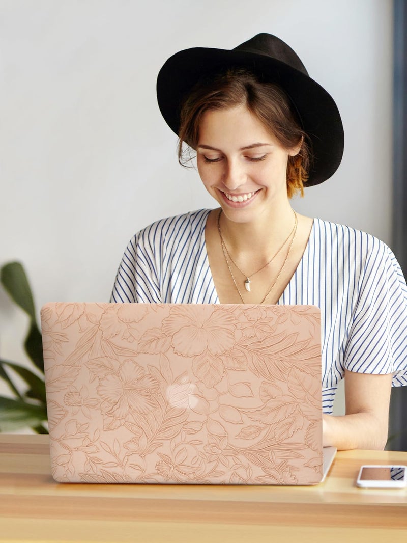 Seorsok متوافق مع حافظة MacBook Pro 13 بوصة M2 2023 2022 2021-2016 A2338 M1 A2251 A2289 A2159 A1989 A1708 A1706 حافظة جلدية صلبة على شكل أوراق زهور مع غطاء لوحة مفاتيح وردي مزهر - Image 5